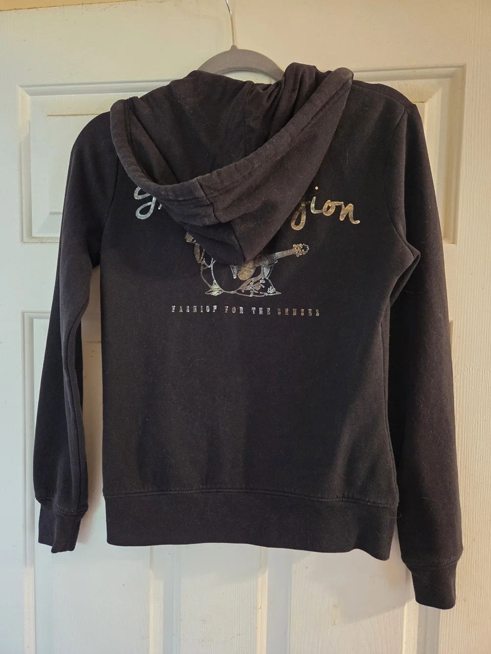 True Religion Black Zip-Up Hoodie with Gold Logo